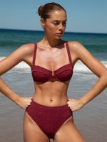 Wine Red Textured Underwire Bikini Top