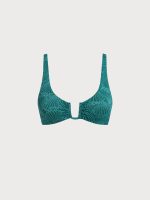 Dark Green Jacquard U-Ring Cross Back Bikini Top - Image 9
