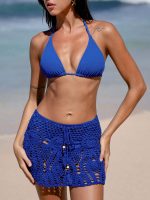 Blue Solid Halter Triangle Bikini Top - Image 4