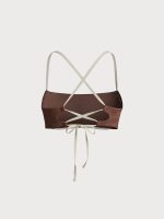 Dark Coffee Jacquard X Cross Bikini Top - Image 7