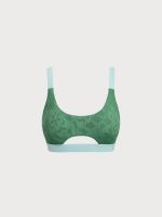 Dark Green Jacquard Cut Out Bikini Top - Image 5