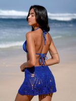 Blue Solid Halter Triangle Bikini Top - Image 3