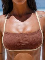 Dark Coffee Jacquard X Cross Bikini Top - Image 3