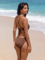 Dark Coffee Shimmer Bikini Top - Image 2