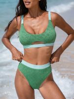 Dark Green Jacquard Cut Out Bikini Top - Image 3
