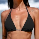 Black Solid Halter Triangle Bikini Top