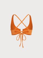 Orange Jacquard U-Ring Cross Back Bikini Top - Image 9