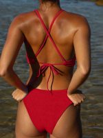 Red-Pink Reversible Knot X Cross Bikini Top - Image 6