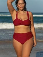 Red Ruched Plus Size Bikini Top - Image 4