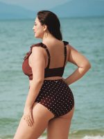 Brown Ruffled V-Neck Plus Size Bikini Top - Image 3