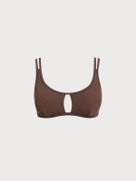 Dark Coffee Lurex Cutout Plus Size Bikini Top - Image 5