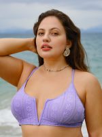 Purple Jacquard V Notch Plus Size Bikini Top