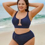 Blue Glitter Cut Out Plus Size Bikini Top