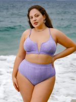 Purple Jacquard V Notch Plus Size Bikini Top - Image 4