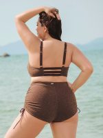Dark Coffee Lurex Cutout Plus Size Bikini Top - Image 2