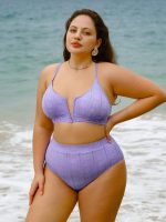 Purple Jacquard V Notch Plus Size Bikini Top - Image 3