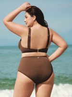 Dark Coffee Lurex Strappy Plus Size Bikini Top - Image 2