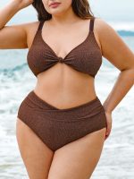 Dark Coffee Shimmer Plus Size Bikini Top - Image 3