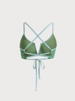 Dark Green Jacquard V Notch Plus Size Bikini Top - Image 7