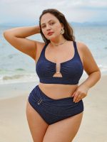 Blue Glitter Cut Out Plus Size Bikini Top - Image 5