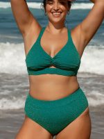 Green Lurex Twist Plus Size Bikini Top - Image 4