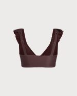 Brown Ruffled V-Neck Plus Size Bikini Top - Image 7