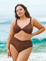 Dark Coffee Shimmer Plus Size Bikini Top - Image 4