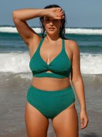 Green Lurex Twist Plus Size Bikini Top - Image 3