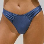 Blue Ruched Moderate Coverage Bikini Bottom
