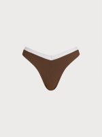 Brown Contrast Trim V-Cut Bikini Bottom - Image 6