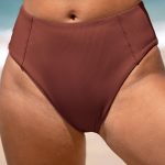 Brown Ribbed Seam Full Coverage Bikini Bottom