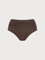 Dark Coffee Lurex Ruched Plus Size Bikini Bottom - Image 5
