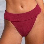 Red Textured Wide Waistband Bikini Bottom