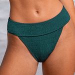 Dark Green Textured Natural Waisted Bikini Bottom