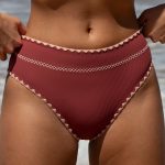Brick Red Contrast Stitch Bikini Bottom
