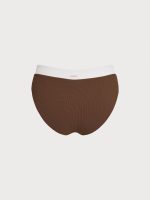 Brown Contrast Trim V-Cut Full Coverage Bikini Bottom - Image 7