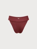 Wine Red Ribbed High Cut Bikini Bottom - Image 10