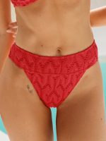 Red Textured High Cut Bikini Bottom