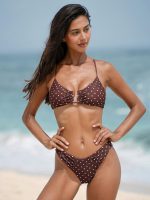 Brown Print Polka Dot Bikini Bottom - Image 3