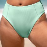 Cyan Ribbed Seam Full Coverage Bikini Bottom