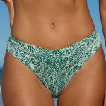 Green Print Textured Bikini Bottom