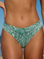 Green Print Textured Bikini Bottom