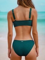 Dark Green Textured Full Coverage Bikini Bottom - Image 2