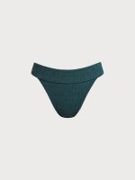 Dark Green Textured Natural Waisted Bikini Bottom - Image 6