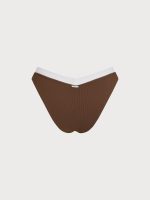 Brown Contrast Trim V-Cut Bikini Bottom - Image 7