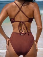Brown Ribbed Seam Full Coverage Bikini Bottom - Image 2
