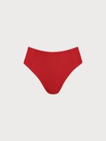 Red Ribbed Seam Full Coverage Bikini Bottom - Image 5