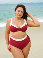 Red Contrast High-Waist Plus Size Bikini Bottom - Image 3