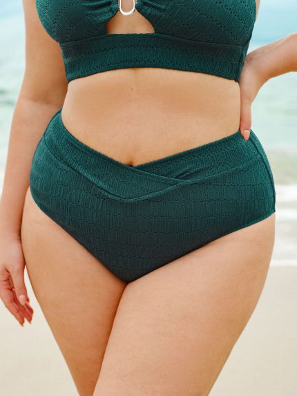 Dark Green V Cut Plus Size Bikini Bottom