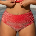 Red Lurex Full Coverage Plus Size Bikini Bottom